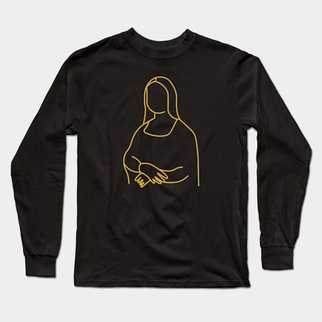Mona Lisa Line Drawing Long Sleeve T-Shirt by FCCT Graphics